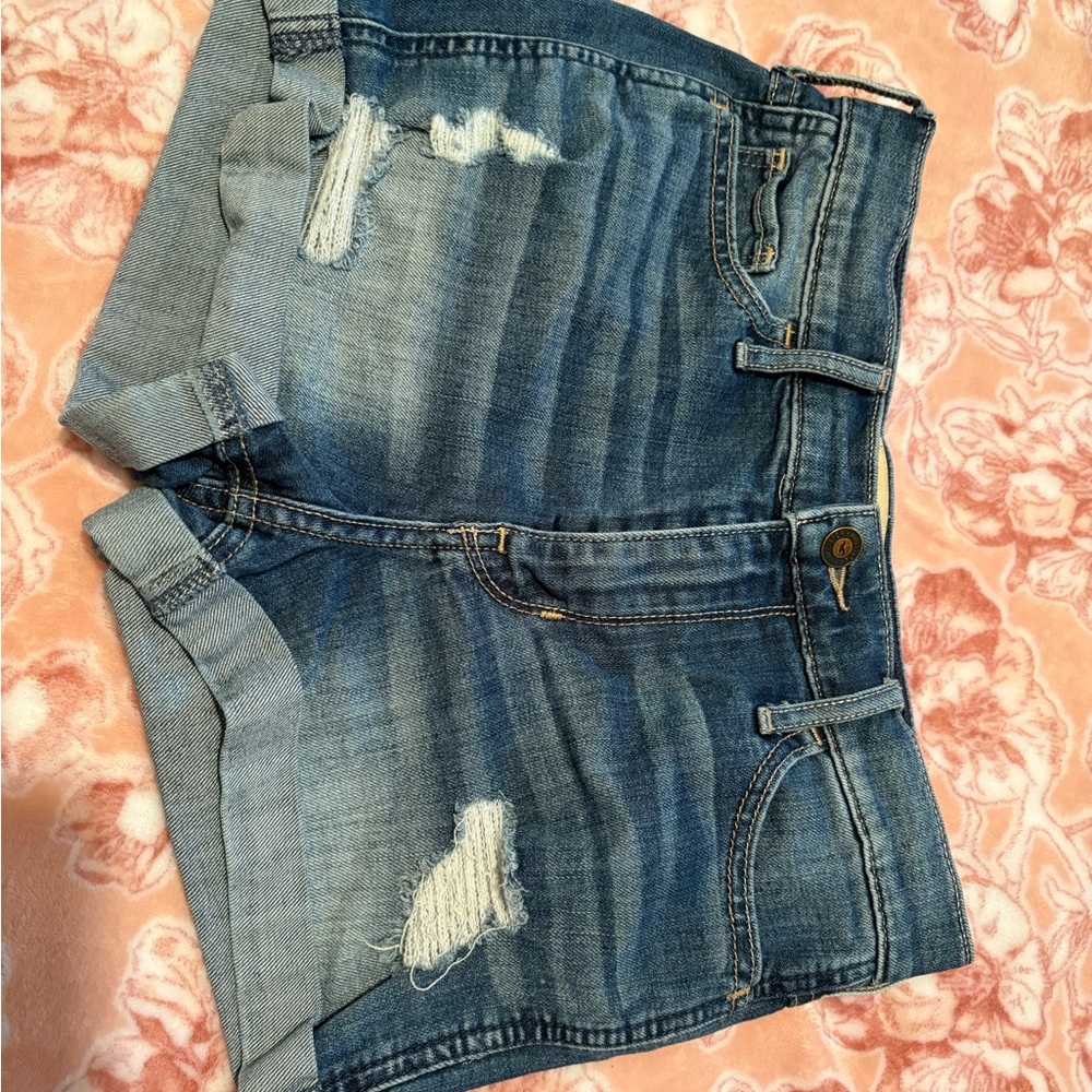 Hollister Blue Jean Shorts Distressed Cuffed